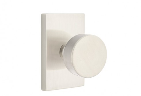 Emtek Round Knob Modern Rect. Rosette Privacy RH, Satin Nickel