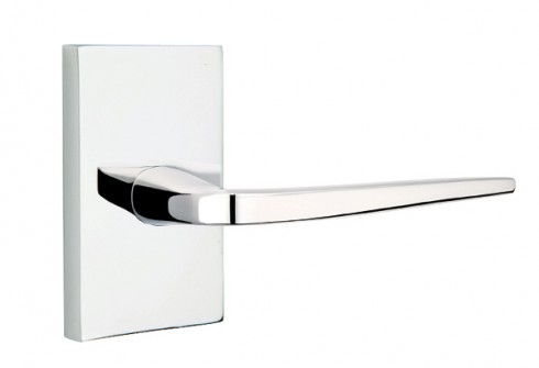 Emtek Athena Lever Modern Rect. Rosette Privacy RH, Polished Chrome