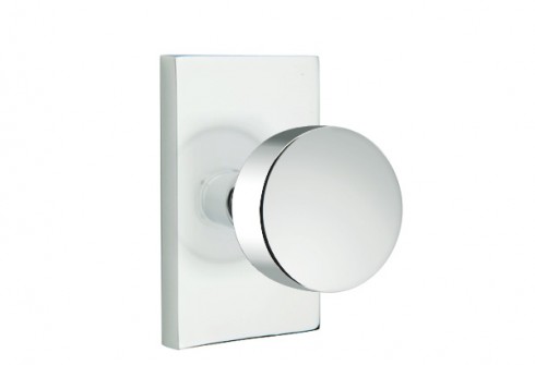 Emtek Round Knob Modern Rect. Rosette Privacy RH, Polished Chrome