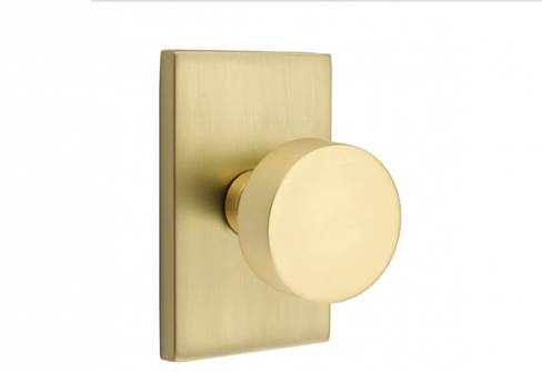 Emtek Round Knob Modern Rect. Rosette Privacy RH, Satin Brass