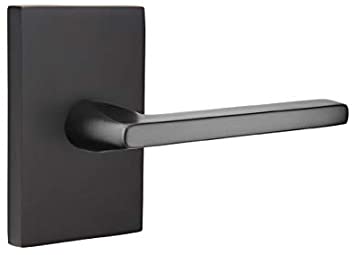 Emtek Helios Lever Modern Rect. Rosette Privacy RH, Flat Black