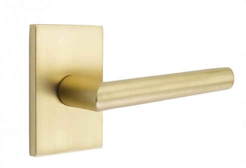 Emtek Stuttgart Lever Modern Rect. Rosette Dummy, Satin Brass