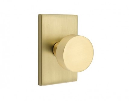 Emtek Round Knob Modern Rect. Rosette Passage RH, Satin Brass