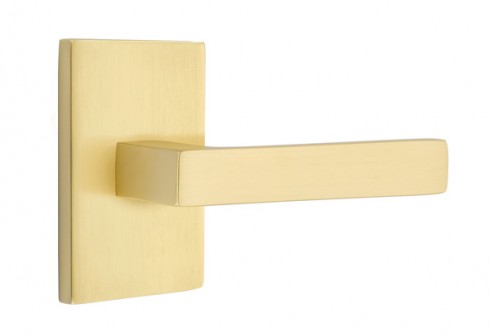 Emtek Dumont Lever Modern Rect. Rosette Passage RH, Satin Brass