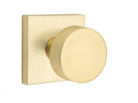 Emtek Round Knob Square Rosette Privacy RH, Satin Brass