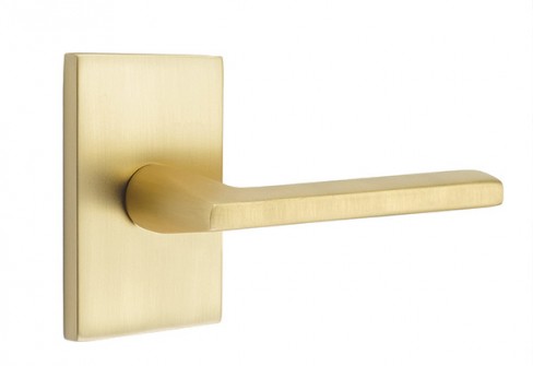 Emtek Helios Lever Modern Rect. Rosette Passage RH, Satin Brass