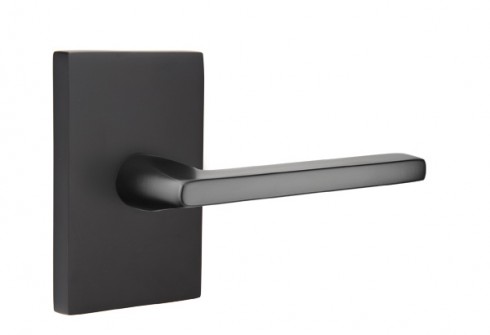 Emtek Helios Lever Modern Rect. Rosette Privacy LH, Flat Black