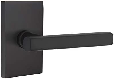 Emtek Breslin Lever Modern Rect. Rosette Privacy RH, Flat Black