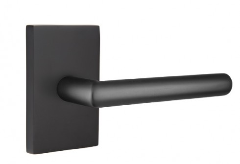 Emtek Stuttgart Lever Modern Rect. Rosette Passage RH, Flat Black