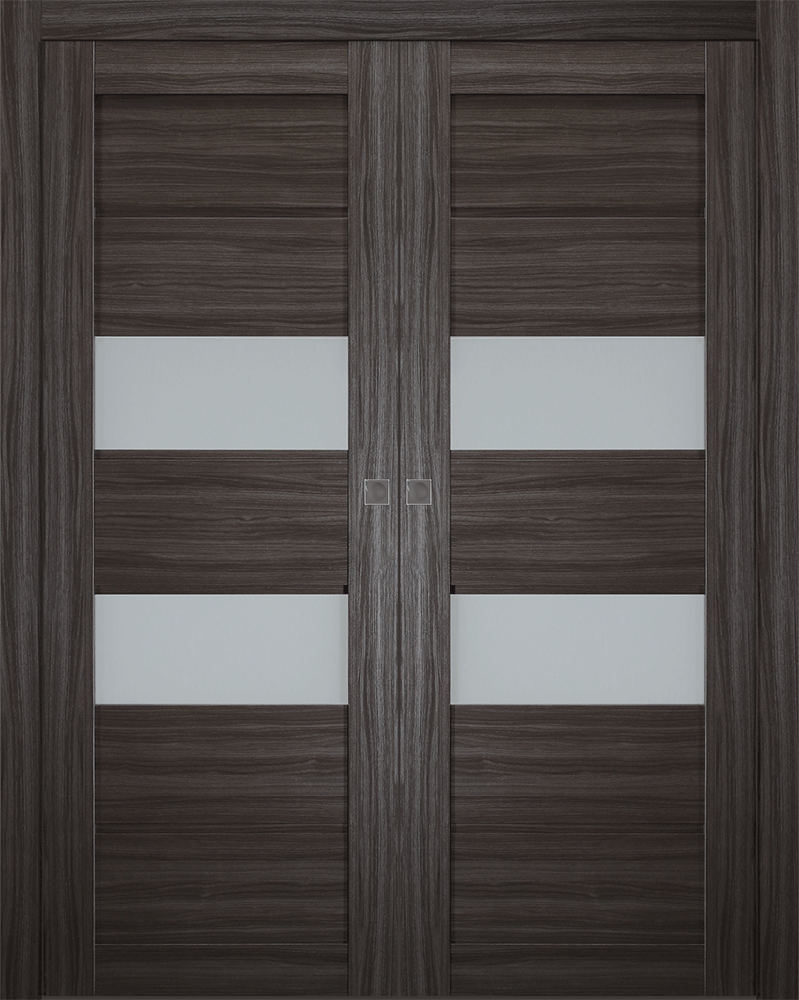 Dessa Vetro Gray Oak Double pocket doors