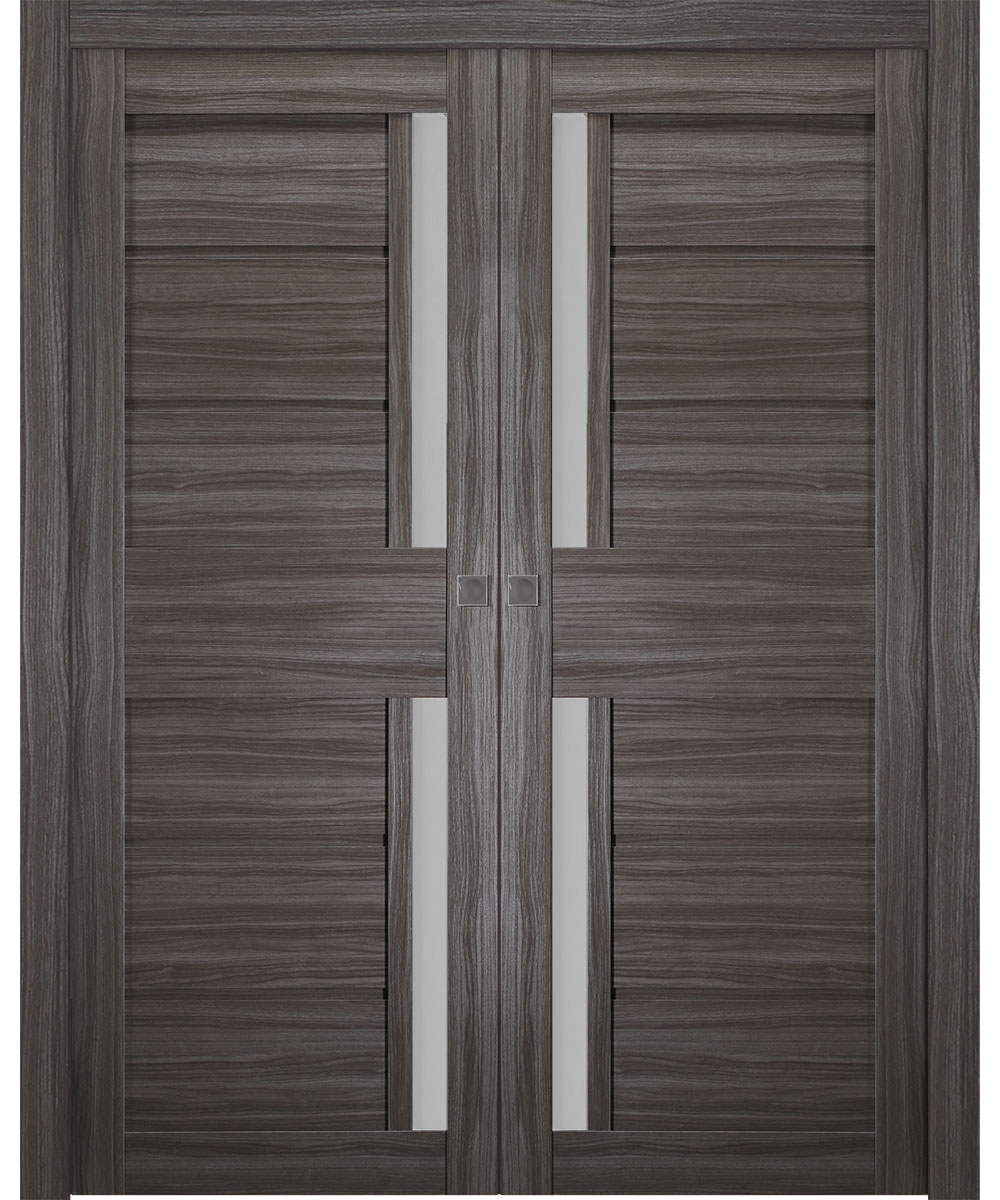 Esta Vetro Gray Oak Double pocket doors