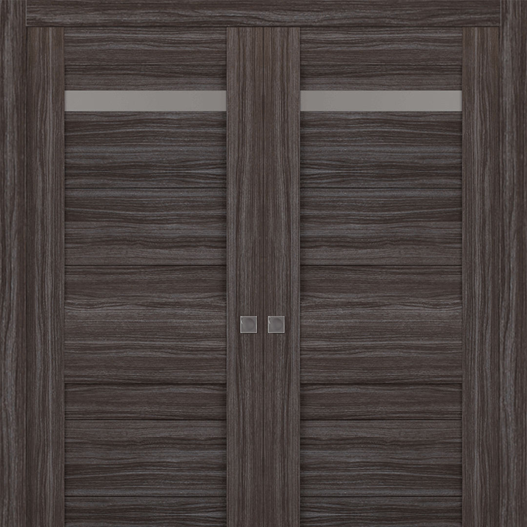 Imma Vetro Gray Oak Double pocket doors