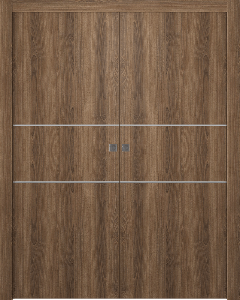 Optima 2H Pecan Nutwood Double pocket doors