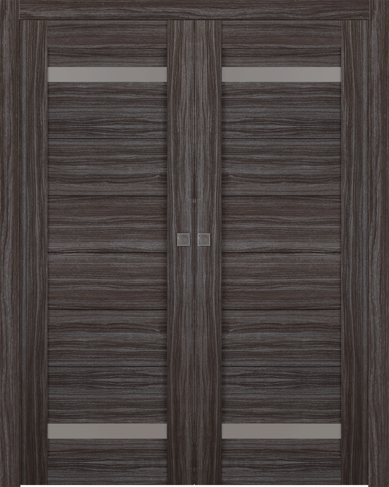 Perla Vetro Gray Oak Double pocket doors
