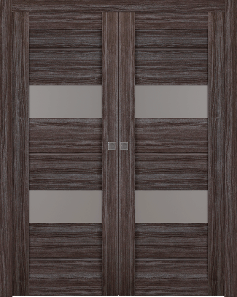 Vita Vetro Gray Oak Double pocket doors
