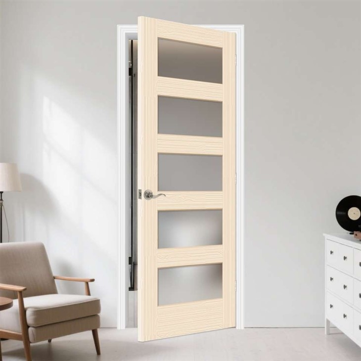 Clear Grade Pine Wood 5-Lite Frosted Glass Door