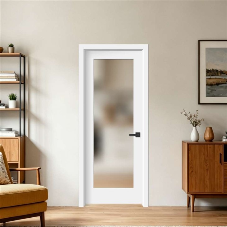 White Primed 1-Lite Frosted Glass Door
