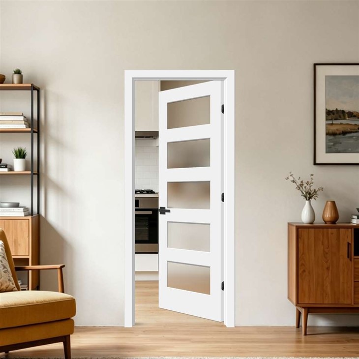 White Primed 5-Lite Frosted Glass Door