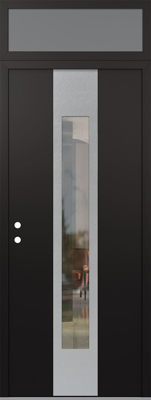Modern Steel Front Door DIAMOND A1 36" X 96" BLACK/BLACK CLEAR GLASS PANEL STAINLESS STEEL RHI WITH TRANSOM FROSTED GLASS