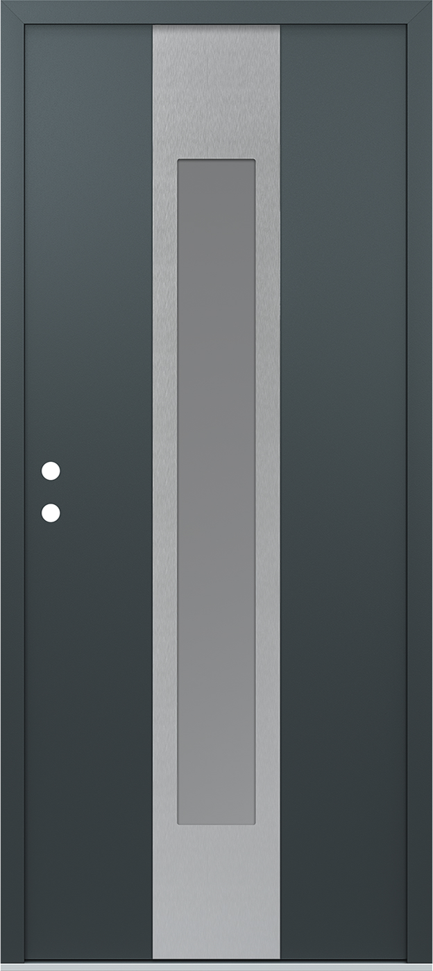 Modern Steel Front Door DIAMOND A1 36" X 80" ANTHRACITE/ANTHRACITE FROSTED GLASS PANEL STAINLESS STEEL RHI