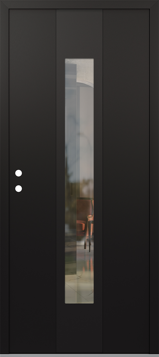 MODERN STEEL FRONT DOOR DIAMOND A1 36" X 80" BLACK/BLACK CLEAR GLASS PANEL BLACK RHI