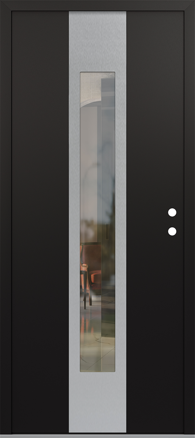 MODERN STEEL FRONT DOOR DIAMOND A1 36" X 80" BLACK/BLACK CLEAR GLASS PANEL STAINLESS STEEL LHI