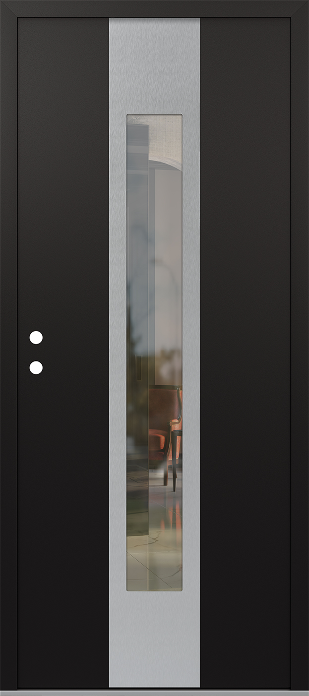 Modern Steel Front Door DIAMOND A1 36" X 80" BLACK/BLACK CLEAR GLASS PANEL STAINLESS STEEL RHI