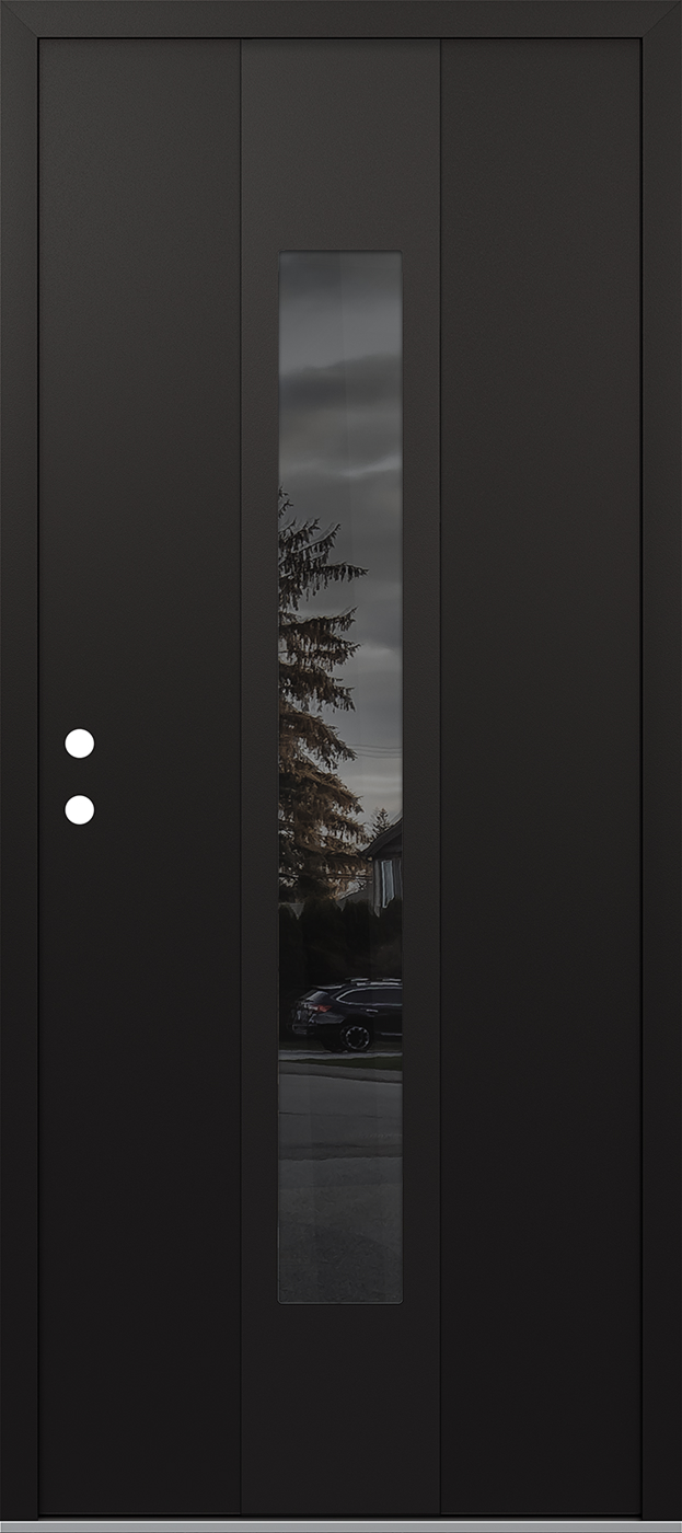 MODERN STEEL FRONT DOOR DIAMOND A1 36" X 80" BLACK/BLACK MIRRORED GLASS PANEL BLACK RHI