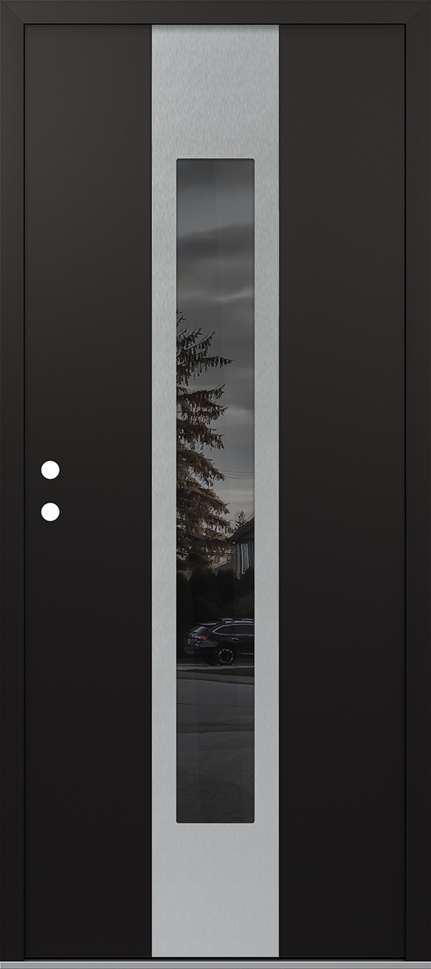MODERN STEEL FRONT DOOR DIAMOND A1 36" X 80" BLACK/BLACK MIRRORED GLASS PANEL STAINLESS STEEL RHI