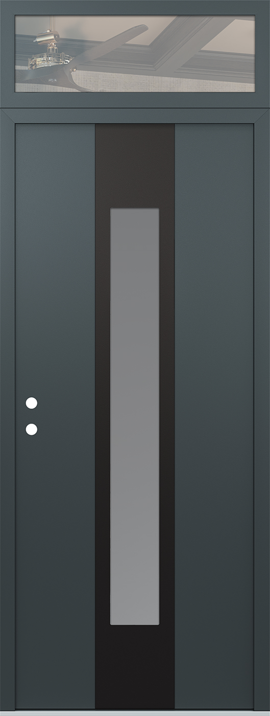 Modern Steel Front Door DIAMOND A1 36" X 96" ANTHRACITE/ANTHRACITE FROSTED GLASS PANEL BLACK RHI WITH TRANSOM FROSTED GLASS