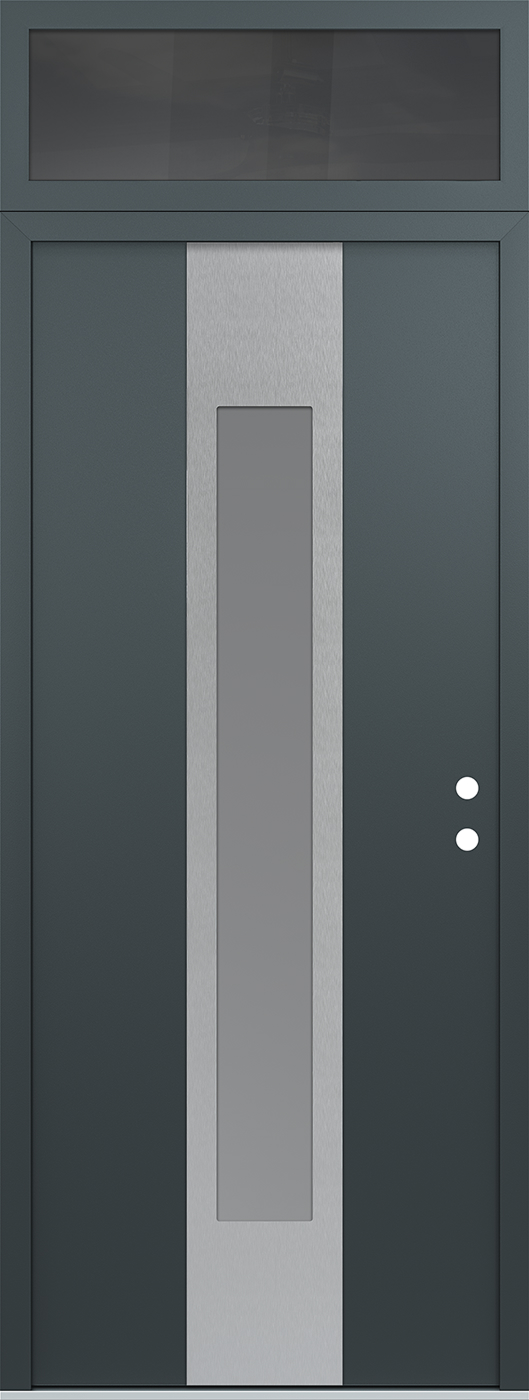 Modern Steel Front Door DIAMOND A1 36" X 96" ANTHRACITE/ANTHRACITE FROSTED GLASS PANEL STAINLESS STEEL LHI WITH TRANSOM CLEAR GLASS
