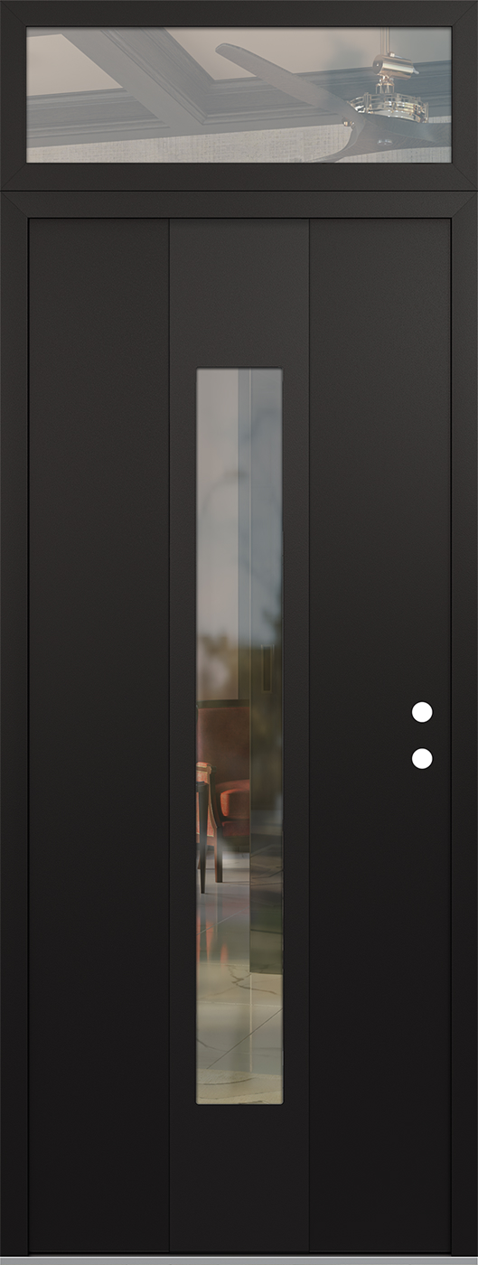MODERN STEEL FRONT DOOR DIAMOND A1 36" X 96" BLACK/BLACK CLEAR GLASS PANEL BLACK LHI WITH TRANSOM CLEAR GLASS