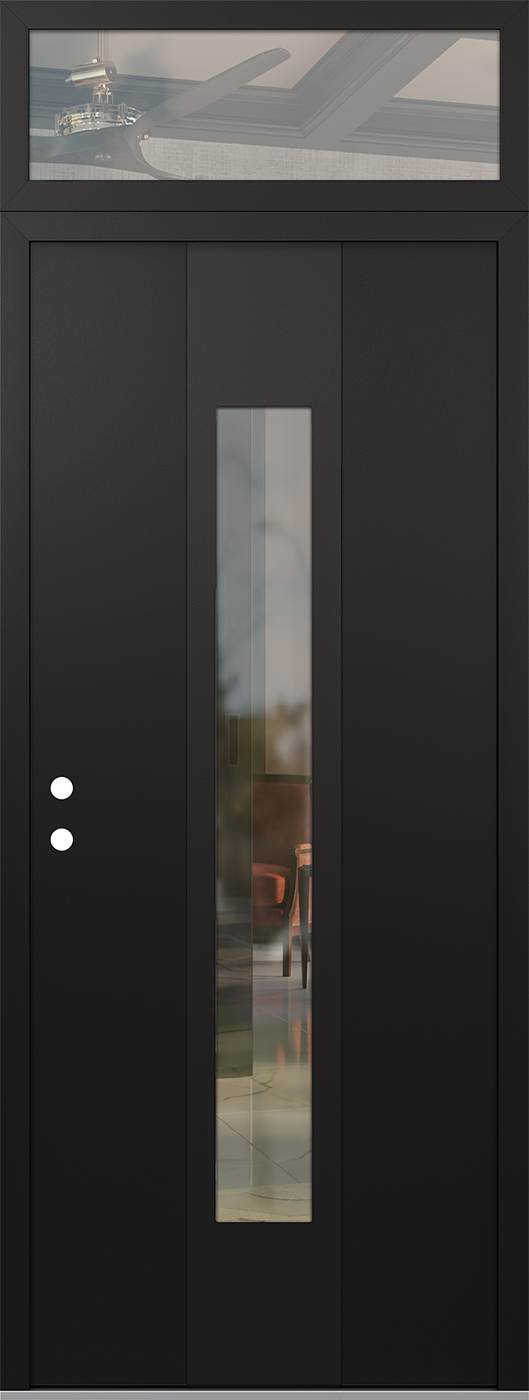 MODERN STEEL FRONT DOOR DIAMOND A1 36" X 96" BLACK/BLACK CLEAR GLASS PANEL BLACK RHI WITH TRANSOM CLEAR GLASS