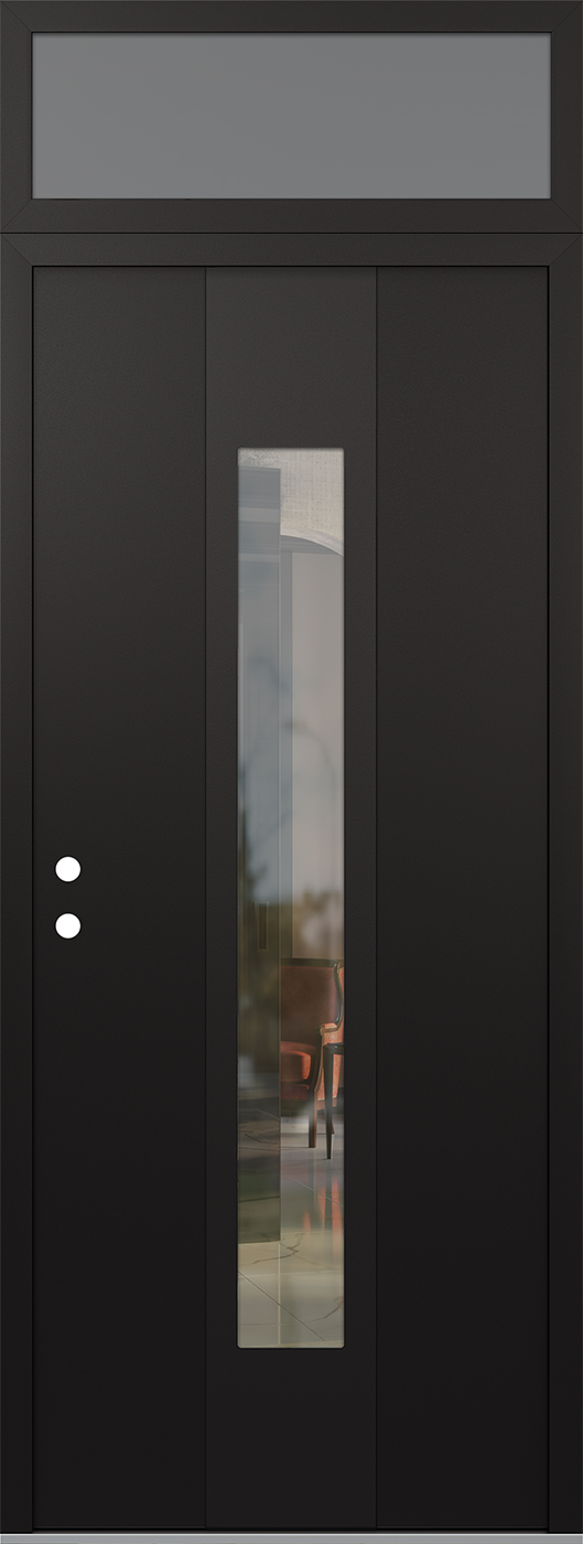 MODERN STEEL FRONT DOOR DIAMOND A1 36" X 96" BLACK/BLACK CLEAR GLASS PANEL BLACK RHI WITH TRANSOM FROSTED GLASS