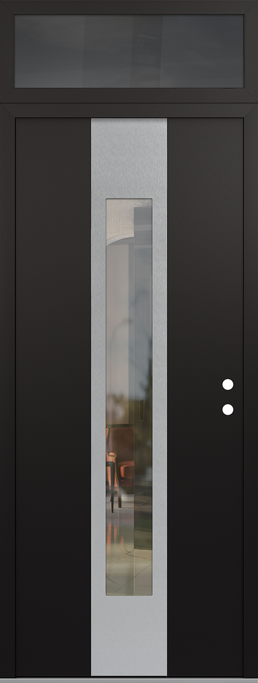 Modern Steel Front Door DIAMOND A1 36" X 96" BLACK/BLACK CLEAR GLASS PANEL STAINLESS STEEL LHI WITH TRANSOM FROSTED GLASS