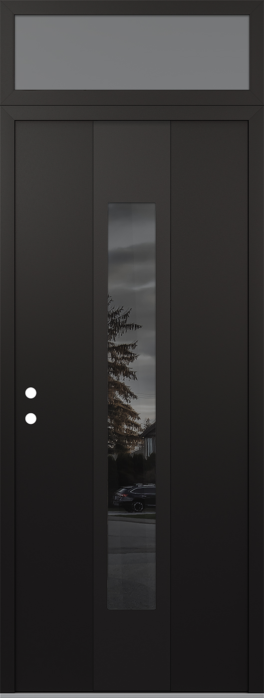 MODERN STEEL FRONT DOOR DIAMOND A1 36" X 96" BLACK/BLACK MIRRORED GLASS PANEL BLACK RHI WITH TRANSOM FROSTED GLASS