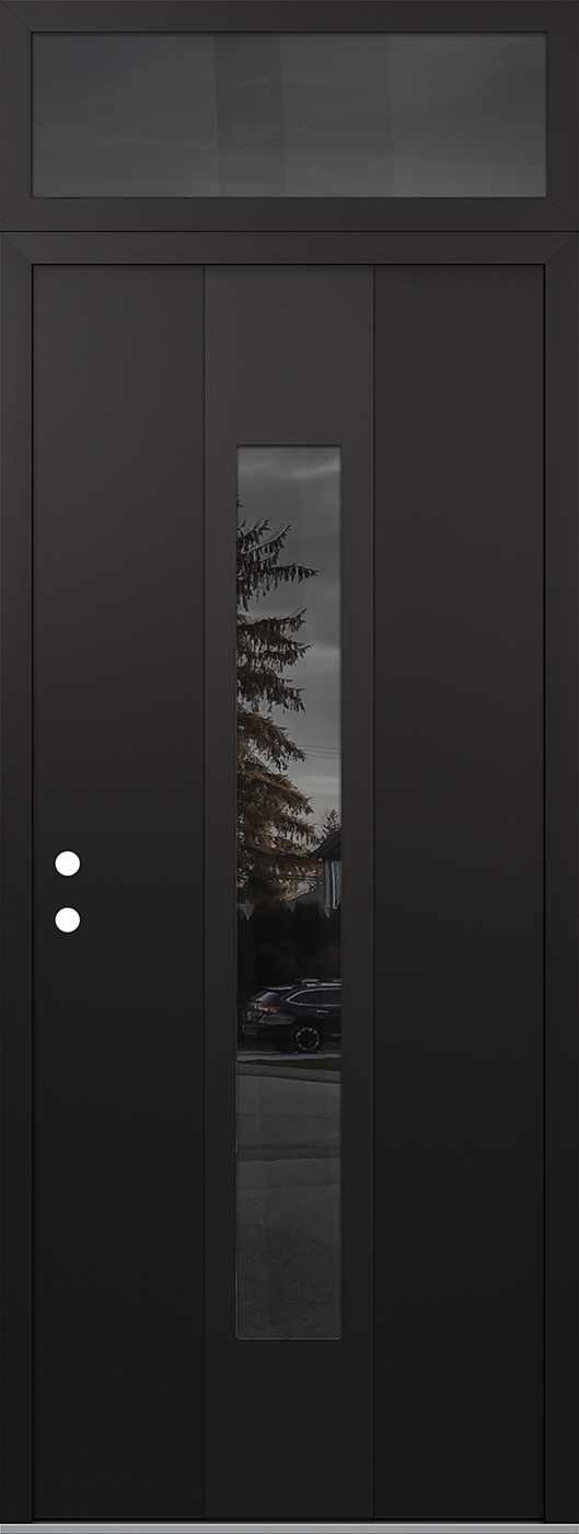 MODERN STEEL FRONT DOOR DIAMOND A1 36" X 96" BLACK/BLACK MIRRORED GLASS PANEL BLACK RHI WITH TRANSOM MIRRORED GLASS