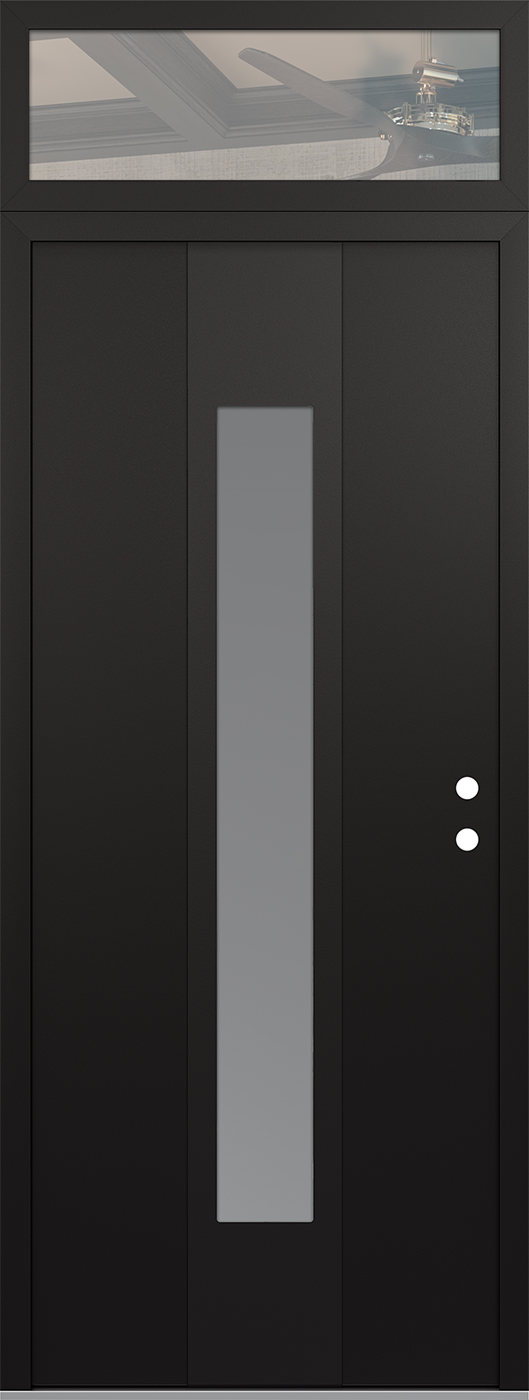 MODERN STEEL FRONT DOOR DIAMOND A1 36" X 96" BLACK/WHITE FROSTED GLASS PANEL BLACK LHI WITH TRANSOM CLEAR GLASS