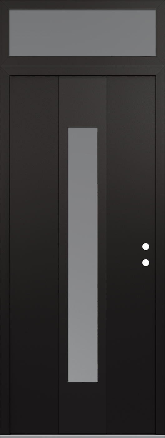 MODERN STEEL FRONT DOOR DIAMOND A1 36" X 96" BLACK/WHITE FROSTED GLASS PANEL BLACK LHI WITH TRANSOM FROSTED GLASS
