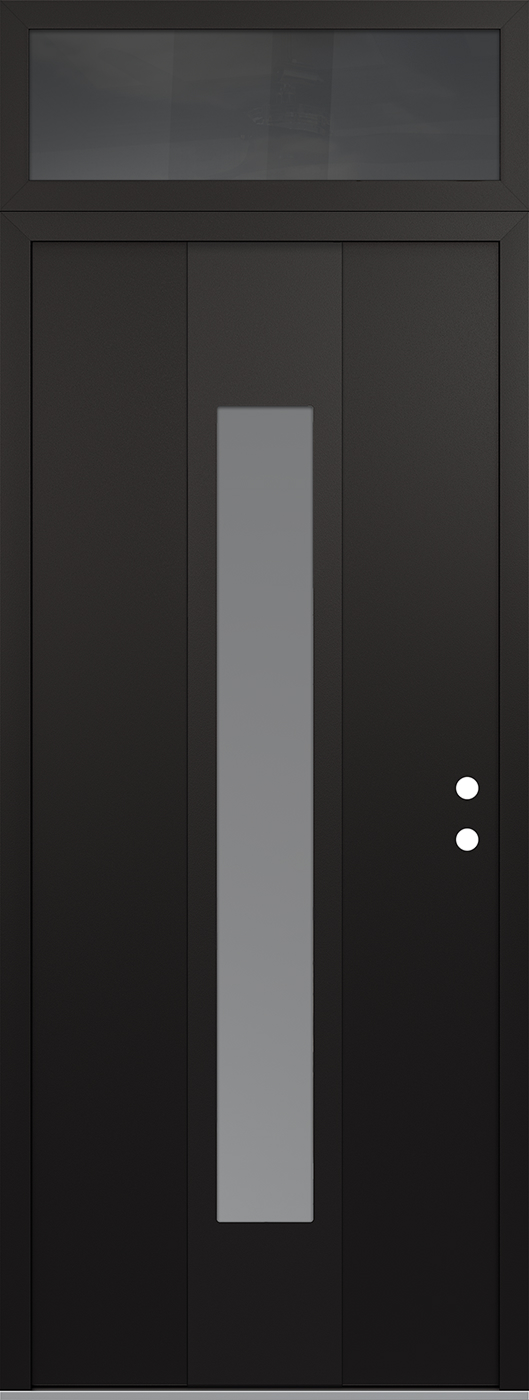 MODERN STEEL FRONT DOOR DIAMOND A1 36" X 96" BLACK/WHITE FROSTED GLASS PANEL BLACK LHI WITH TRANSOM MIRRORED GLASS