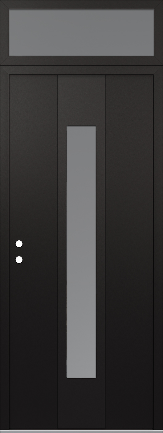 MODERN STEEL FRONT DOOR DIAMOND A1 36" X 96" BLACK/WHITE FROSTED GLASS PANEL BLACK RHI WITH TRANSOM FROSTED GLASS