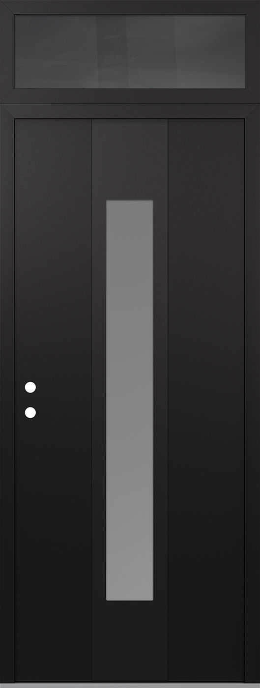 MODERN STEEL FRONT DOOR DIAMOND A1 36" X 96" BLACK/WHITE FROSTED GLASS PANEL BLACK RHI WITH TRANSOM MIRRORED GLASS