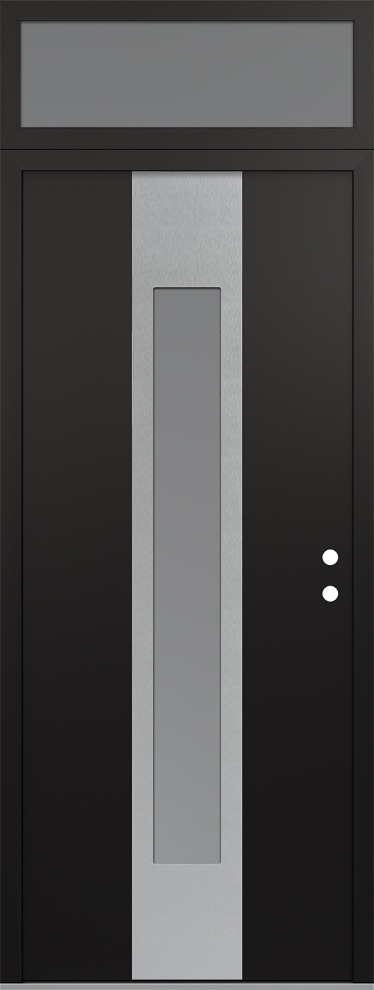 MODERN STEEL FRONT DOOR DIAMOND A1 36" X 96" BLACK/WHITE FROSTED GLASS PANEL STAINLESS STEEL LHI WITH TRANSOM FROSTED GLASS