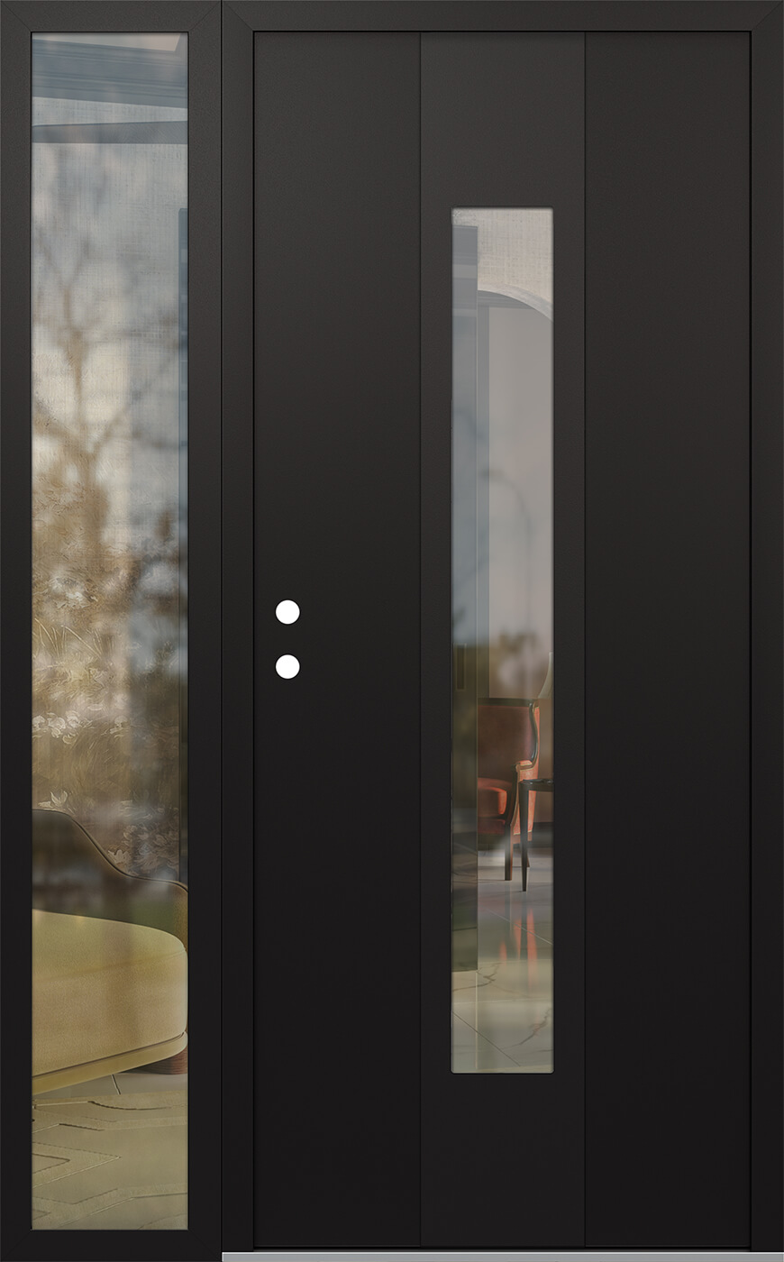 MODERN STEEL FRONT DOOR DIAMOND A1 48" X 80" BLACK/BLACK CLEAR GLASS PANEL BLACK RHI WITH SIDELITE CLEAR GLASS