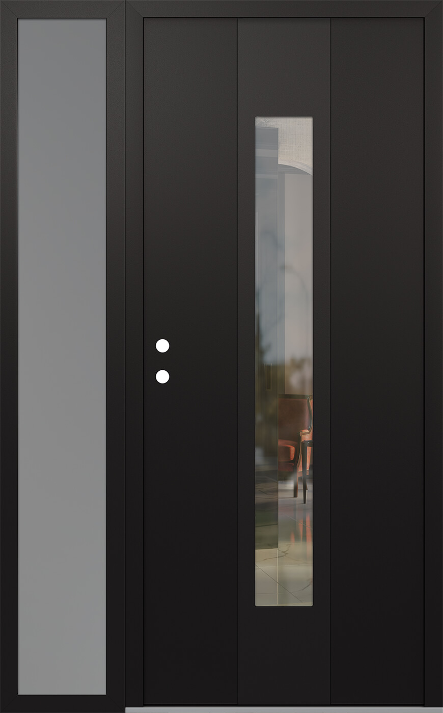 MODERN STEEL FRONT DOOR DIAMOND A1 48" X 80" BLACK/BLACK CLEAR GLASS PANEL BLACK RHI WITH SIDELITE FROSTED GLASS
