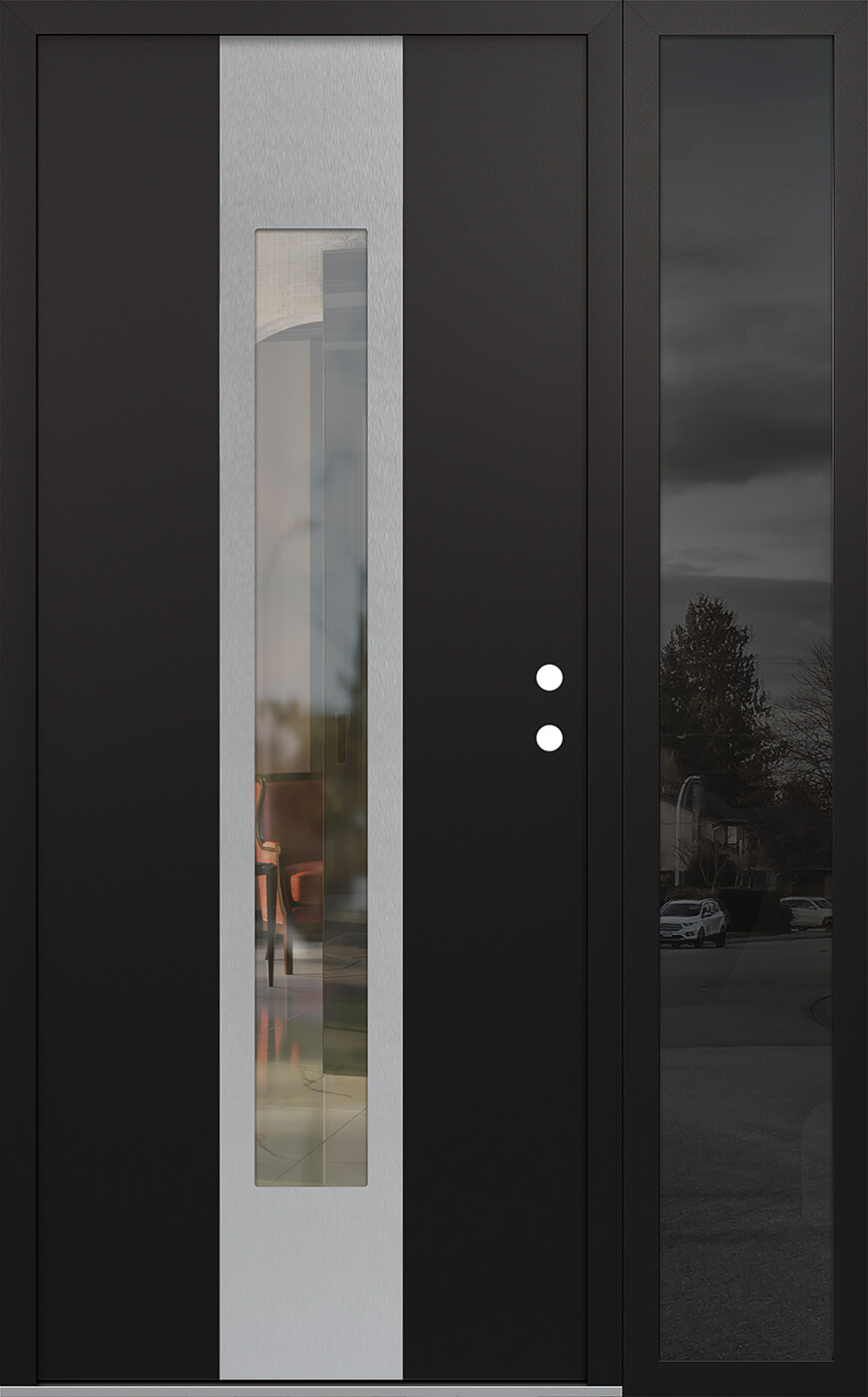Modern Steel Front Door DIAMOND A1 48" X 80" BLACK/BLACK CLEAR GLASS PANEL STAINLESS STEEL LHI WITH SIDELITE FROSTED GLASS