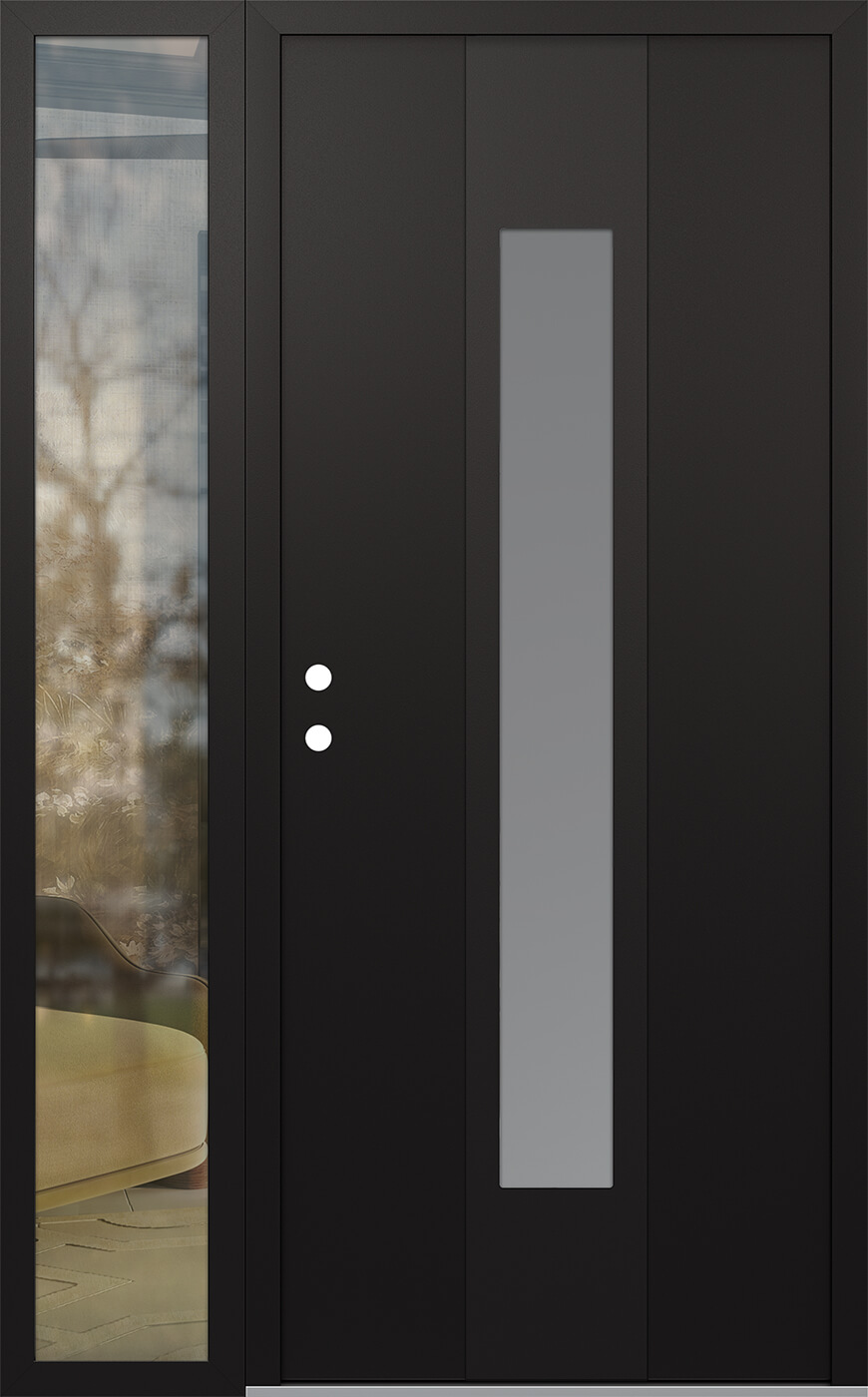 MODERN STEEL FRONT DOOR DIAMOND A1 48" X 80" BLACK/WHITE FROSTED GLASS PANEL BLACK RHI WITH SIDELITE CLEAR GLASS