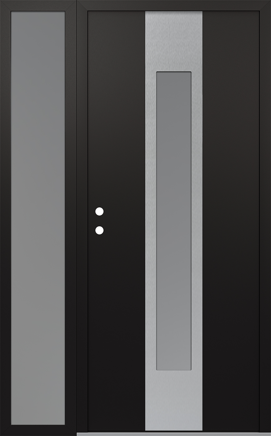 MODERN STEEL FRONT DOOR DIAMOND A1 48" X 80" BLACK/WHITE FROSTED GLASS PANEL STAINLESS STEEL RHI WITH SIDELITE FROSTED GLASS
