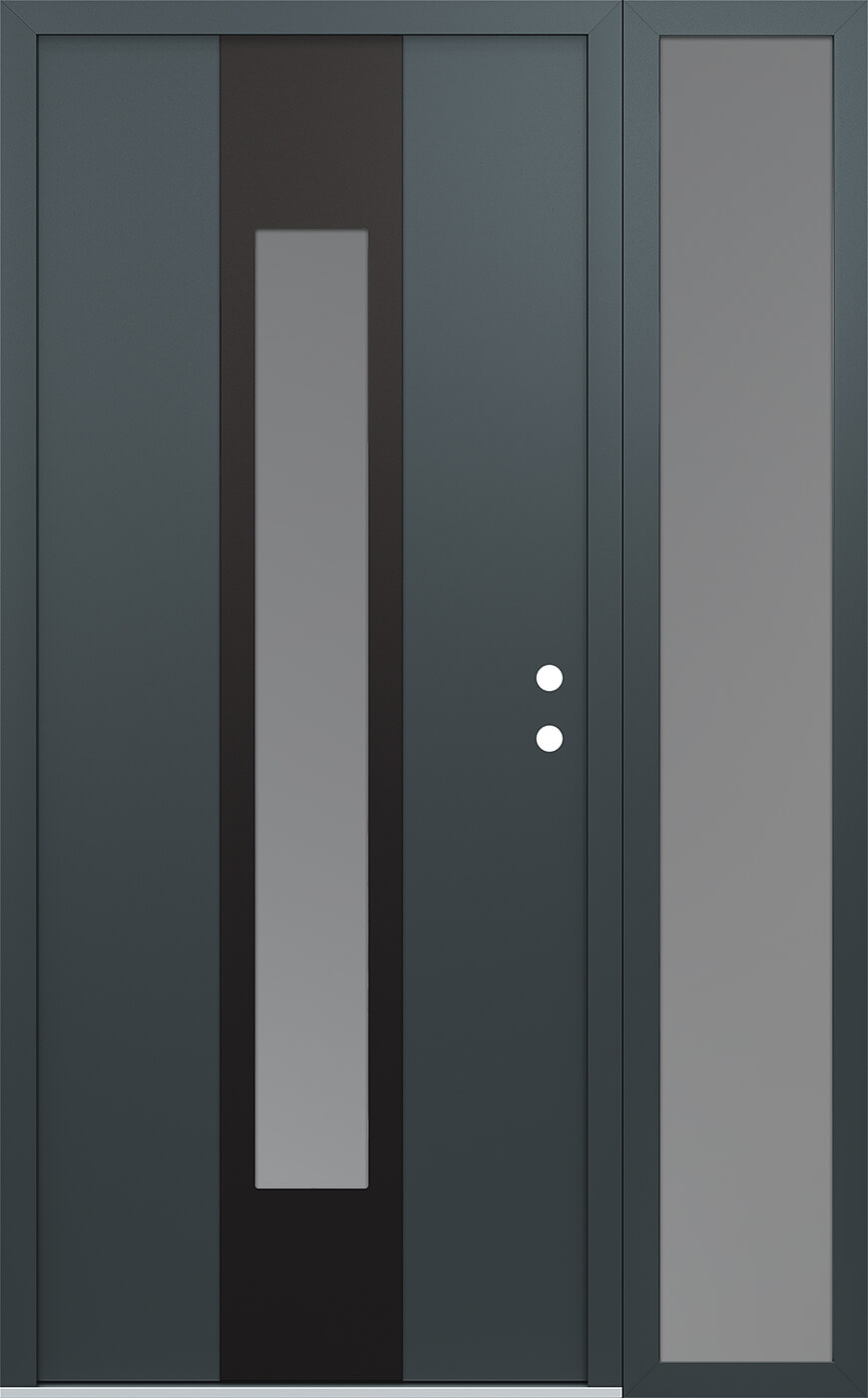 Modern Steel Front Door DIAMOND A1 50" X 80" ANTHRACITE/ANTHRACITE FROSTED GLASS PANEL BLACK LHI WITH SIDELITE FROSTED GLASS