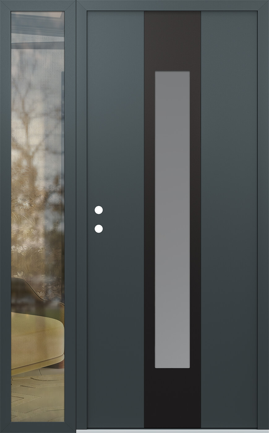 Modern Steel Front Door DIAMOND A1 50" X 80" ANTHRACITE/ANTHRACITE FROSTED GLASS PANEL BLACK RHI WITH SIDELITE MIRRORED GLASS